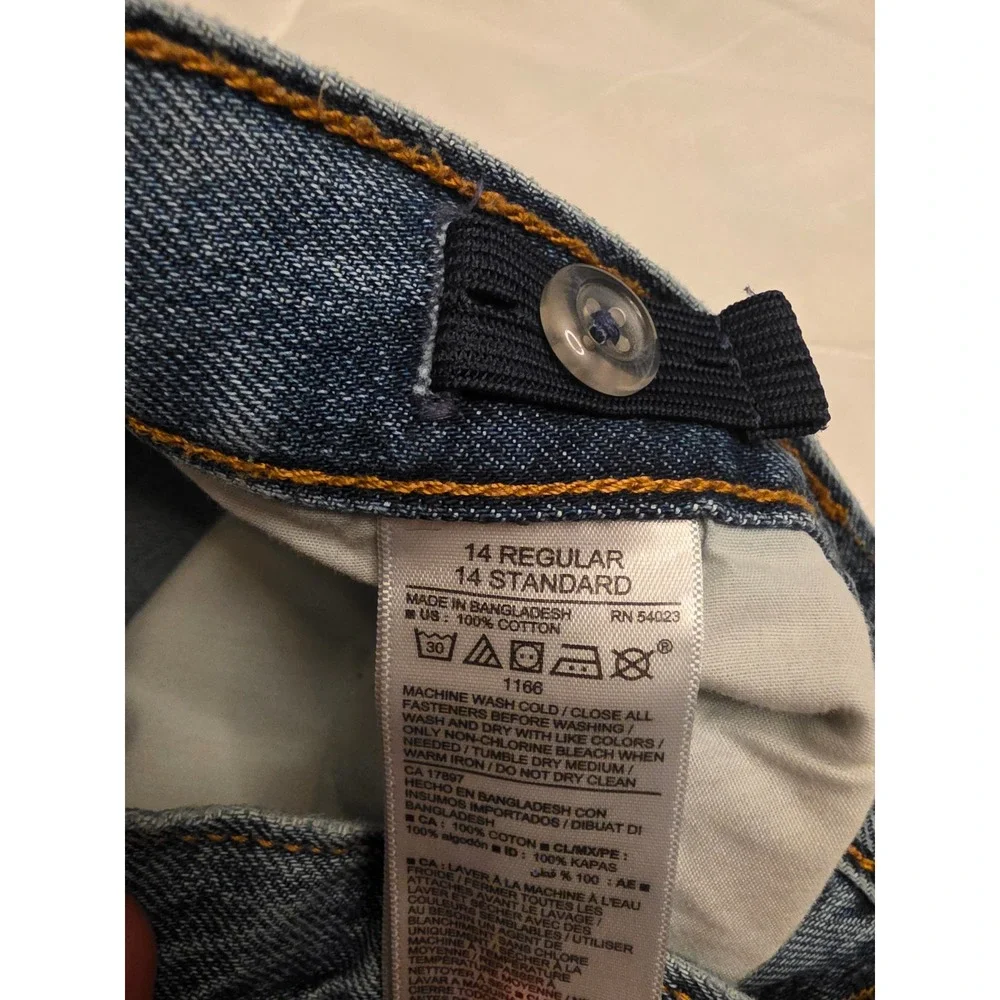 Old Navy Boys Loose Straight Leg Jeans Medium Wash Blue Sz 14 Regular Adjustable